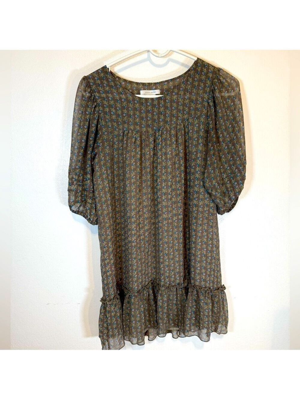 Poppy Garden Kind Love Olive floral peasant ruffle dress.